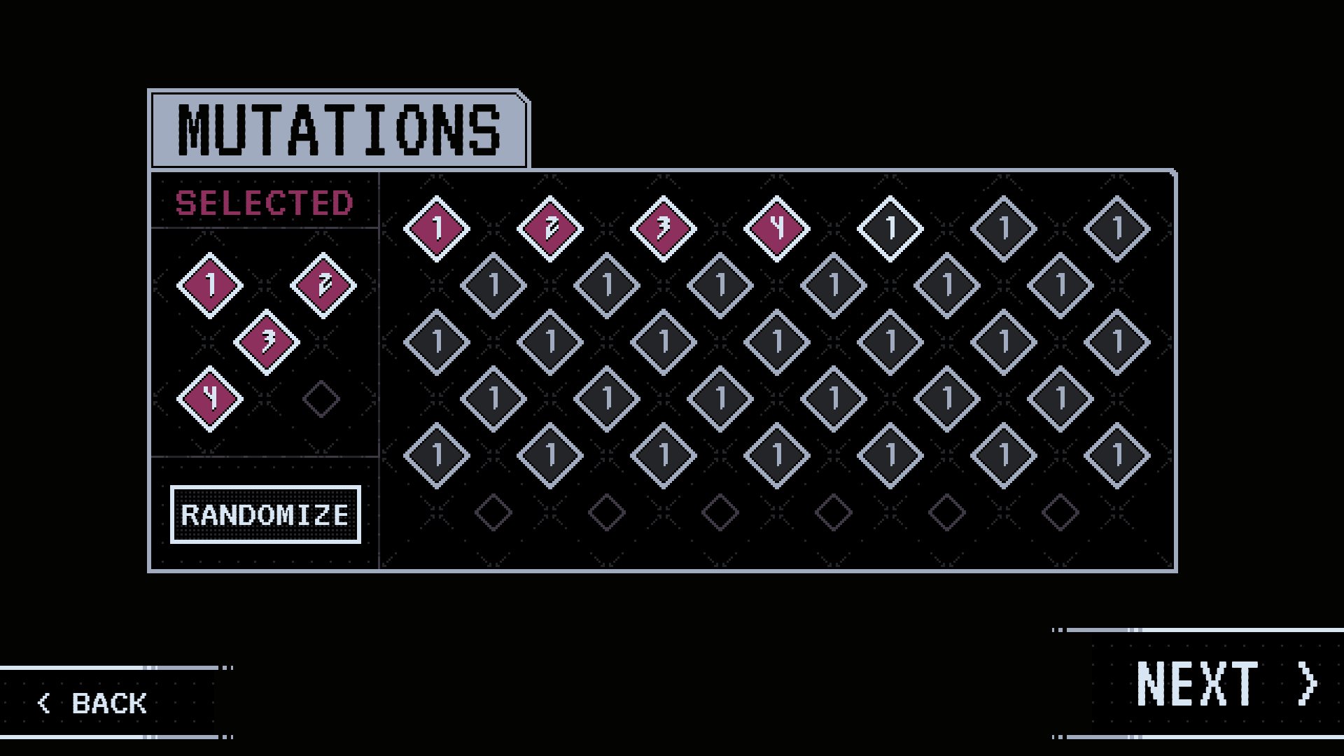 Disfigure — Mutations selection screen