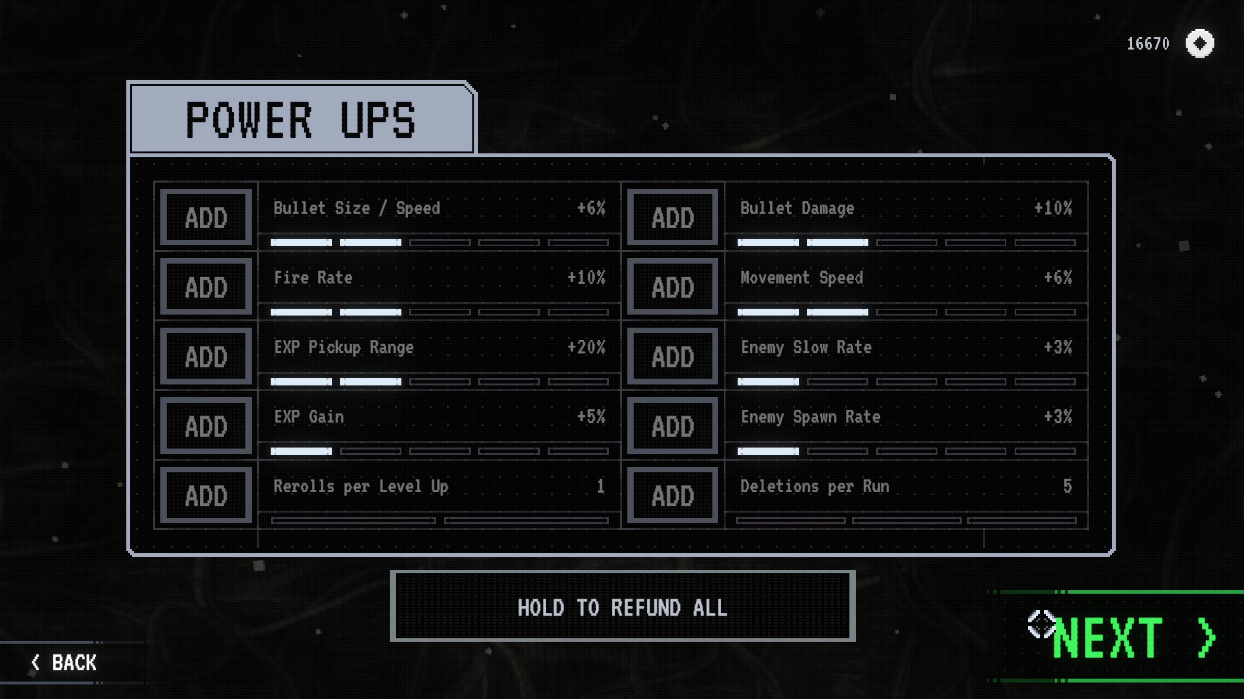 Disfigure — Power Ups upgrade screen