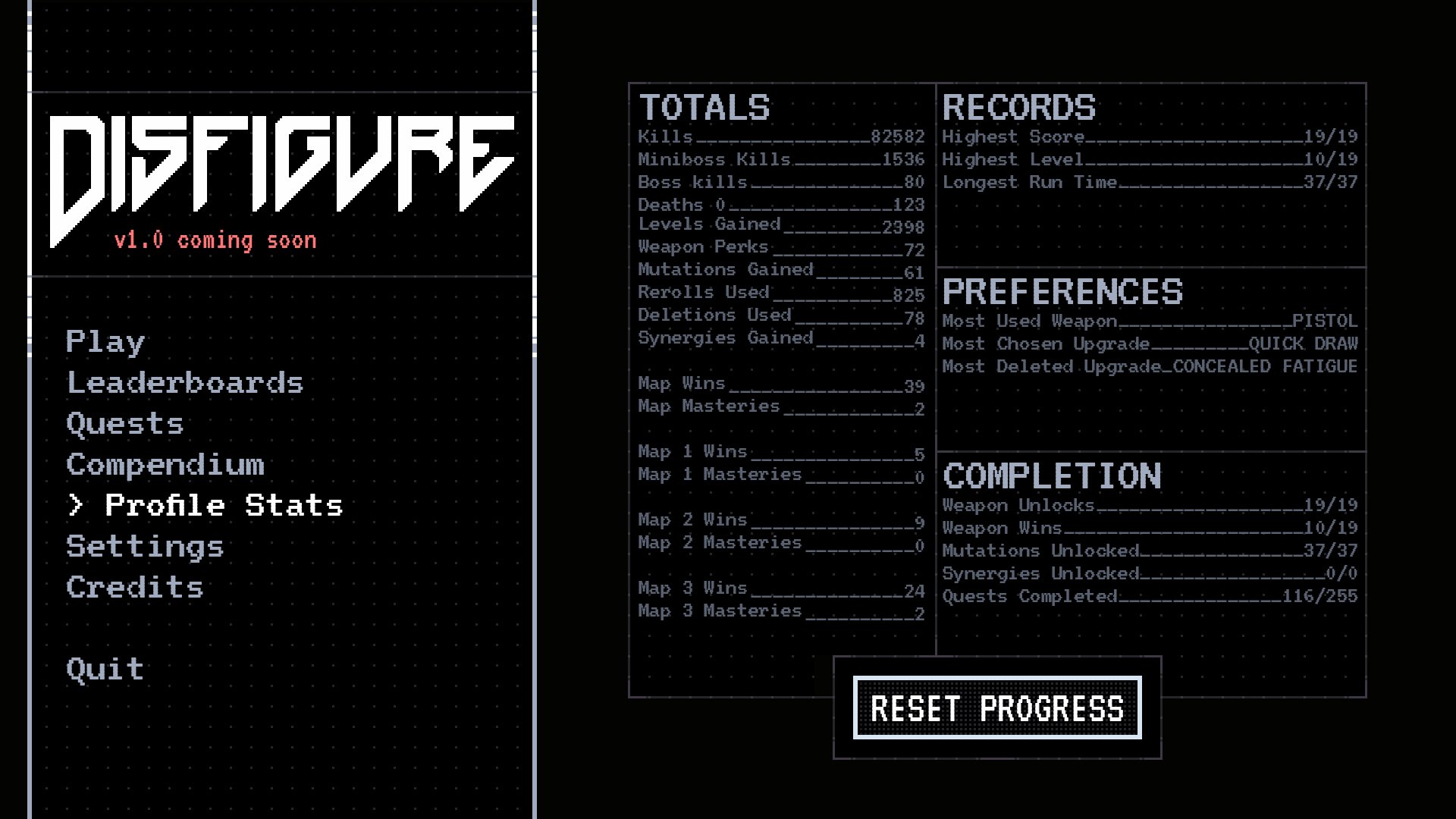 Disfigure — profile stats screen